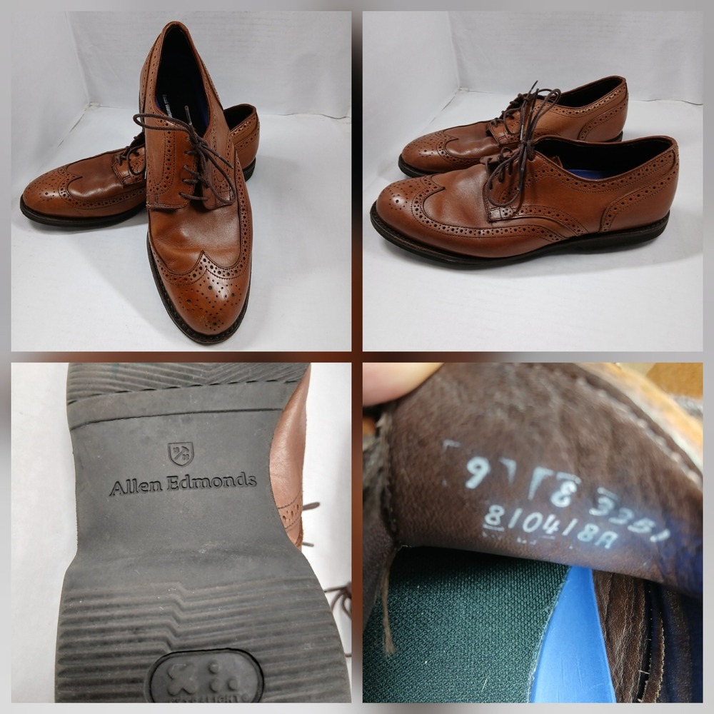 Allen Edmonds Men's Wingtip Oxford Brogue Shoes Brown Leather Size 9.5
